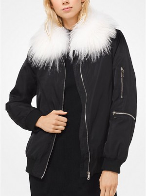 Női Michael Kors Goat Hair Collar Bomber Kabát Fekete | HU1380ZUC