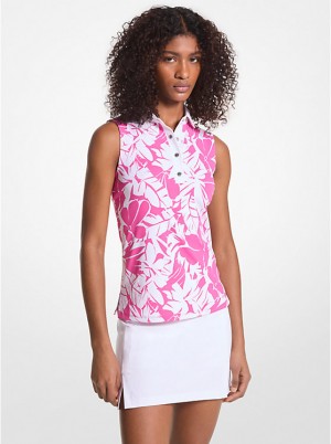 Női Michael Kors Golf Palm Print Tech Performance Sleeveless Pólóing CERISE | HU1464DFN