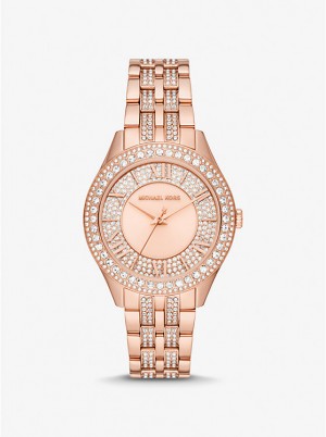 Női Michael Kors Harlowe Pavé Rose Gold-Tone Óra Rózsaszín Arany | HU1581MQU