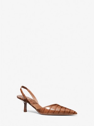 Női Michael Kors Holly Crocodile Embossed Leather Pump Szandál CHESTNUT | HU1873YXW