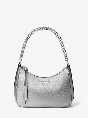 Női Michael Kors Jet Set Charm Small Metallic Leather Pochette Válltáska Titán | HU1215BEL