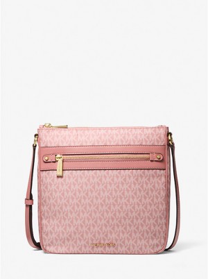 Női Michael Kors Jet Set Large Signature Logo Print Woven Crossbody Táska Rózsaszín | HU1092TCR