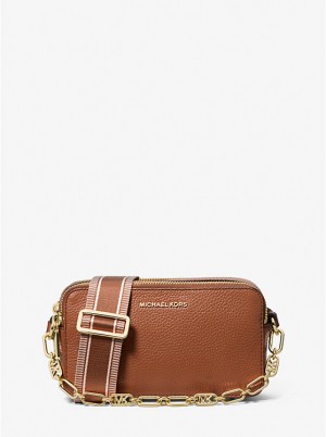 Női Michael Kors Jet Set Small Pebbled Leather Double Zip Camera Crossbody Táska LUGGAGE | HU1102GSF