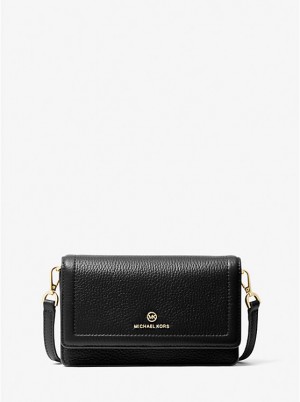 Női Michael Kors Jet Set Small Pebbled Leather Smartphone Convertible Crossbody Táska Fekete | HU1104JPH