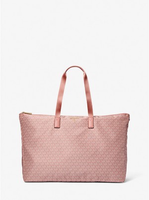 Női Michael Kors Jet Set Travel Large Signature Logo Print Woven Tote Rózsaszín | HU1258GSI