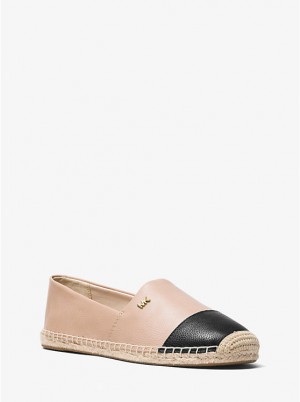 Női Michael Kors Kendrick Leather Slip-On Espadrille Lapos Cipő OYSTER/BLK | HU1693LIA