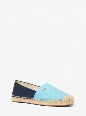 Női Michael Kors Kendrick Logo and Leather Slip-On Espadrille Lapos Cipő Kék | HU1694KOS