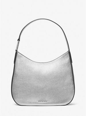 Női Michael Kors Kensington Large Metallic Leather Hobo Válltáska Titán | HU1222CTM