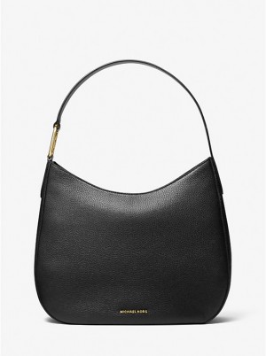 Női Michael Kors Kensington Large Pebbled Leather Hobo Válltáska Fekete | HU1223XYM