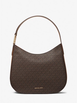 Női Michael Kors Kensington Large Signature Logo Hobo Válltáska BRN/ACORN | HU1225LIW