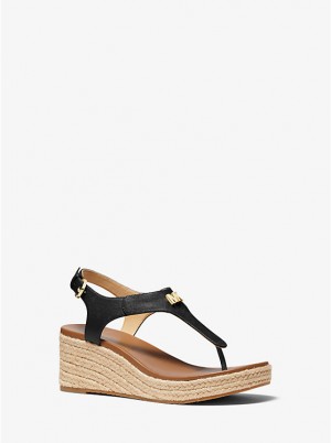 Női Michael Kors Laney Saffiano Leather Espadrille Wedge Szandál Fekete | HU1907DFO