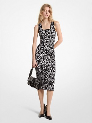 Női Michael Kors Leopard Jacquard Knit Ruha ALUMINUM | HU1301YXB