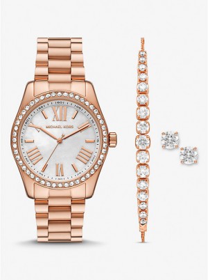 Női Michael Kors Lexington Pavé Rose Gold-Tone and Jewelry Gift Set Óra Rózsaszín Arany | HU1593GSL