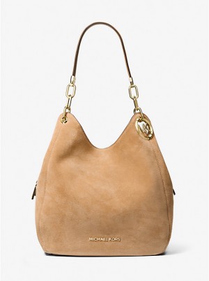 Női Michael Kors Lillie Large Suede Tote PALE PEANUT | HU1261KOA