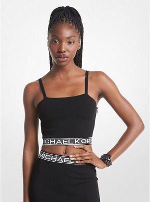 Női Michael Kors Logo Tape Stretch Knit Trikó Fekete | HU1479NWD