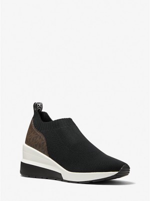 Női Michael Kors Mabel Stretch Knit and Signature Logo Slip-On Edzőcipő Fekete | HU2025WHU