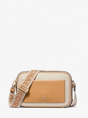 Női Michael Kors Maeve Large Canvas and Smooth Crossbody Táska PALE PEANUT | HU1112NWB