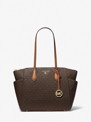 Női Michael Kors Marilyn Medium Logo Tote BRN/ACORN | HU1262LIS