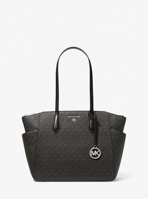 Női Michael Kors Marilyn Medium Logo Tote Fekete | HU1263ZUD