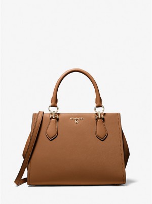 Női Michael Kors Marilyn Medium Saffiano Leather Satchel Crossbody Táska LUGGAGE | HU1117VRW