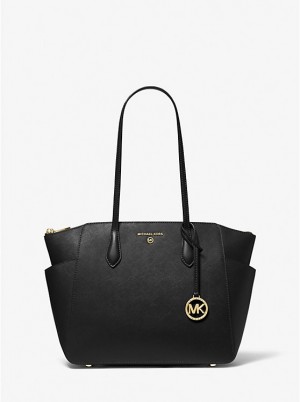 Női Michael Kors Marilyn Medium Saffiano Leather Tote Fekete | HU1265CTG