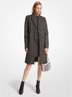 Női Michael Kors Metallic Snake Jacquard Coat Kabát BLACK/SILVER | HU1393UZI