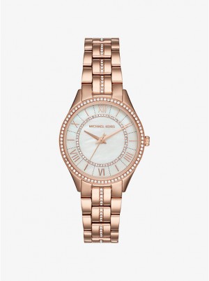 Női Michael Kors Mini Lauryn Pavé Rose Gold-Tone Óra Rózsaszín Arany | HU1606WNT