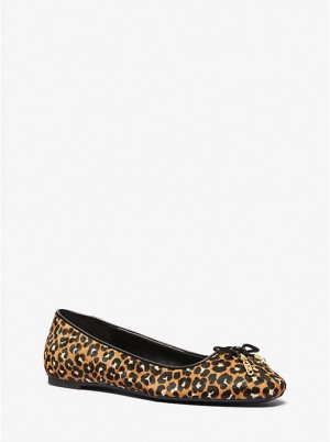 Női Michael Kors Nori Leopard Print Calf Hair Ballet Lapos Cipő Fekete | HU1700SGK