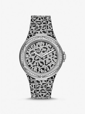 Női Michael Kors Oversized Lennox Animal Pavé Silver-Tone Óra Titán | HU1629CTQ