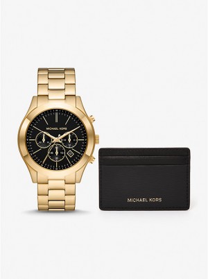 Női Michael Kors Oversized Slim Runway and Card Case Gift Set Óra BLACK/GOLD | HU1637VRO