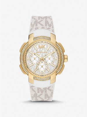 Női Michael Kors Oversized Sydney Pavé Gold-Tone and Logo Óra VANILLA | HU1643JPG