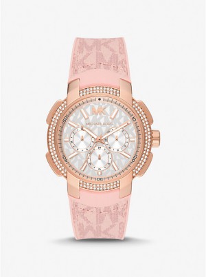 Női Michael Kors Oversized Sydney Pavé Rose Gold-Tone and Logo Óra Rózsaszín | HU1644HAH