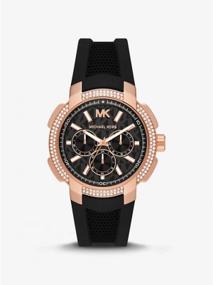 Női Michael Kors Oversized Sydney Pavé Rose Gold-Tone and Silicone Óra Fekete | HU1645GSJ