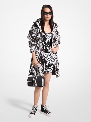 Női Michael Kors Palm Print Woven Anorak Kabát BLACK/WHITE | HU1397EBS