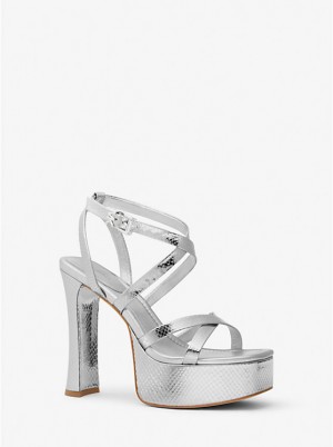 Női Michael Kors Paola Metallic Snake Embossed Leather Platform Szandál Titán | HU1939ZUF