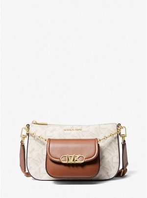 Női Michael Kors Parker Large Empire Signature Logo 2-in-1 Crossbody Táska VANILLA/LUGGAGE | HU1126FDA