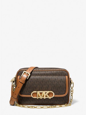 Női Michael Kors Parker Medium Logo Crossbody Táska BRN/ACORN | HU1129AHF