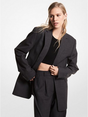 Női Michael Kors Pinstripe Stretch Wool Blazer Kabát DERBY HEATHER | HU1401WNH