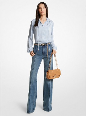 Női Michael Kors Pintucked Denim Wide-Leg Farmernadrág Kék Világoskék | HU1421CTO