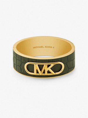 Női Michael Kors Precious Metal-Plated Brass and Crocodile Embossed Empire Logo Merev Karperec Zöld | HU1498YXT