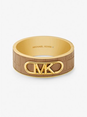 Női Michael Kors Precious Metal-Plated Brass and Crocodile Embossed Empire Logo Merev Karperec Bézs | HU1499TCY