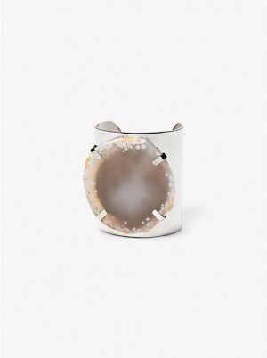 Női Michael Kors Precious Metal-Plated Brass and Agate Cuff Karkötő SILVER/TAUPE | HU1517FDB