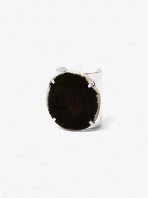 Női Michael Kors Precious Metal-Plated Brass and Agate Cuff Karkötő BLACK/SILVER | HU1518GSN