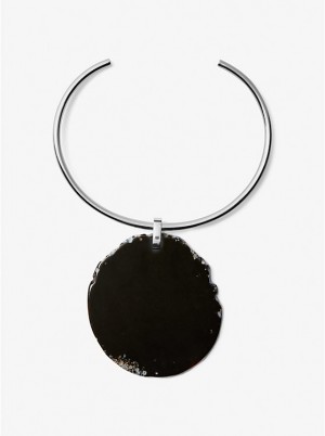 Női Michael Kors Precious Metal-Plated Brass and Agate Collar Nyaklánc BLACK/SILVER | HU1557WNP