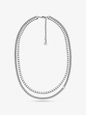 Női Michael Kors Precious Metal-Plated Brass Double Chain Tennis Nyaklánc Titán | HU1561YXF