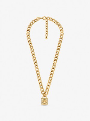 Női Michael Kors Precious Metal-Plated Brass Pavé Lock Nyaklánc Arany | HU1563ILH