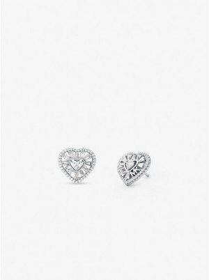 Női Michael Kors Precious Metal-Plated Sterling Silver Pavé Heart Stud Fülbevalók Titán | HU1549UZW