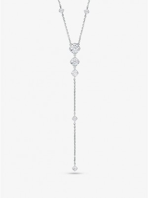 Női Michael Kors Precious Metal-Plated Sterling Silver Cubic Zirconia Lariat Nyaklánc Titán | HU1570GSV