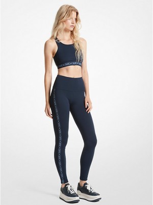 Női Michael Kors Recycled Nylon Blend Empire Logo Tape Leggings MIDNIGHTBLUE | HU1423BEA