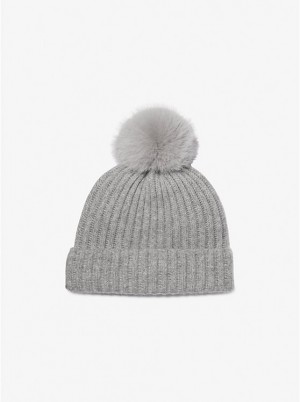 Női Michael Kors Ribbed Cashmere Beanie Kalap Szürke | HU1012BET